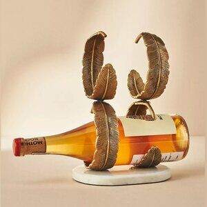 NEW Plume Double Wine Bottle Holder, Boho Feather Decor - Bronze - Anthropologie